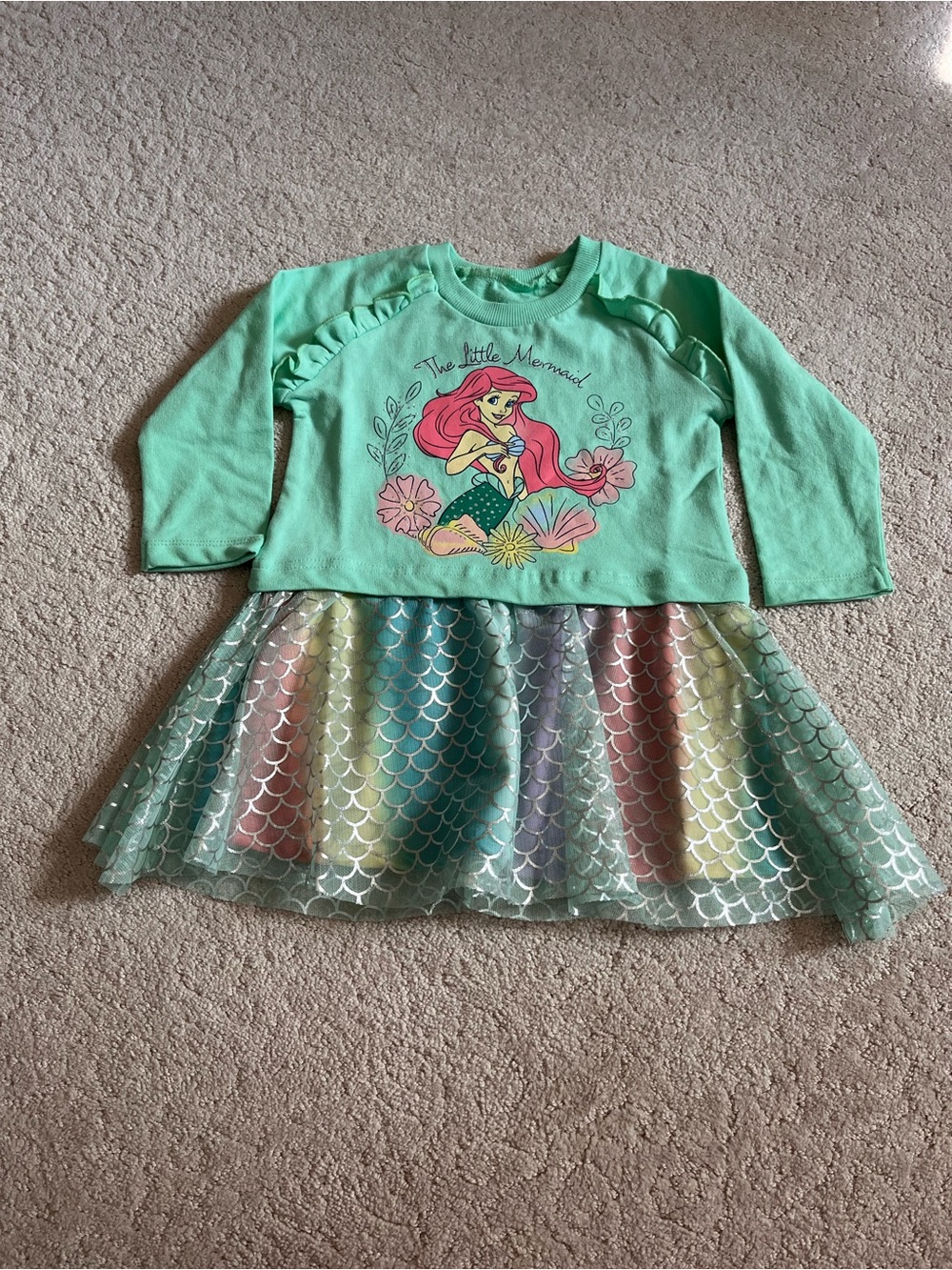 Disney Princess Ariel Little Mermaid Blue/Green Long-Sleeve Dress w/ Tutu 2T